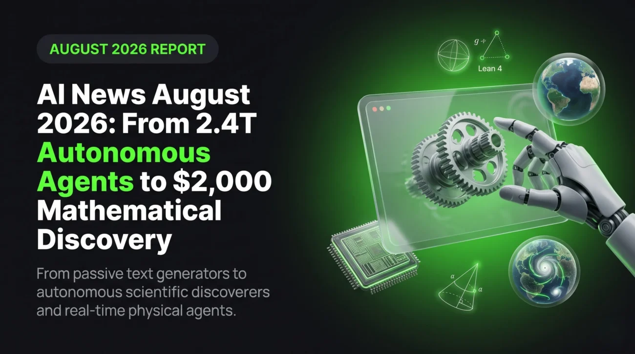 ai news august 2026 thumbnail a robot hand clicking vector objects on right side on neon green background